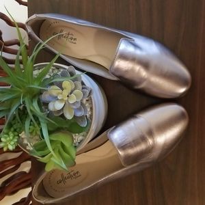 Silver Metallic Leather Clarks Flats